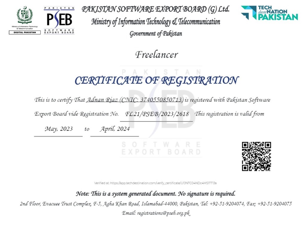 Certification from Pakistan software board export